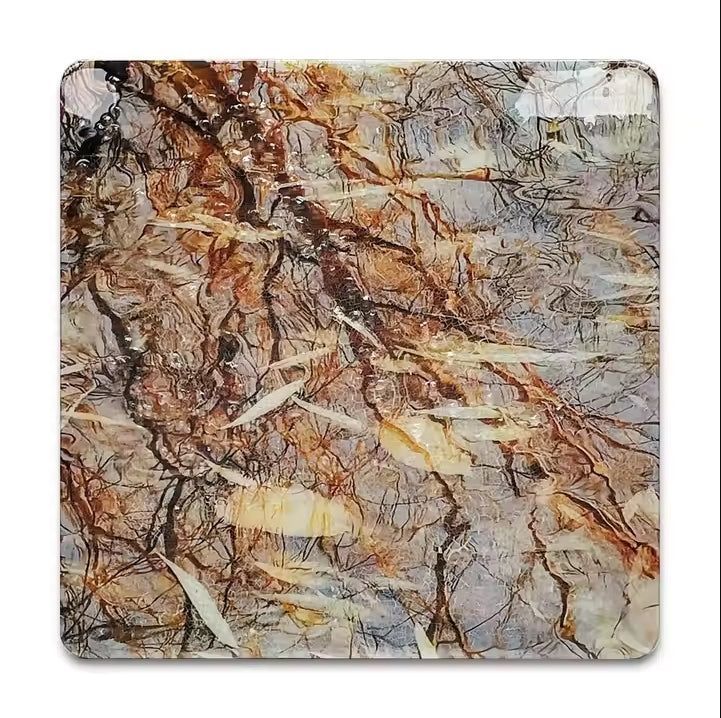 Textures Red Blue Gradient Resin Diamond Hand-Painted Crack Wall Art for Hotel